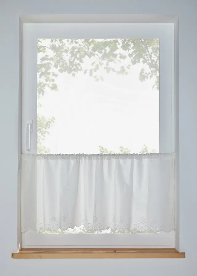 Brise-bise brodé en coton • crème/blanc • Boutique bonprix