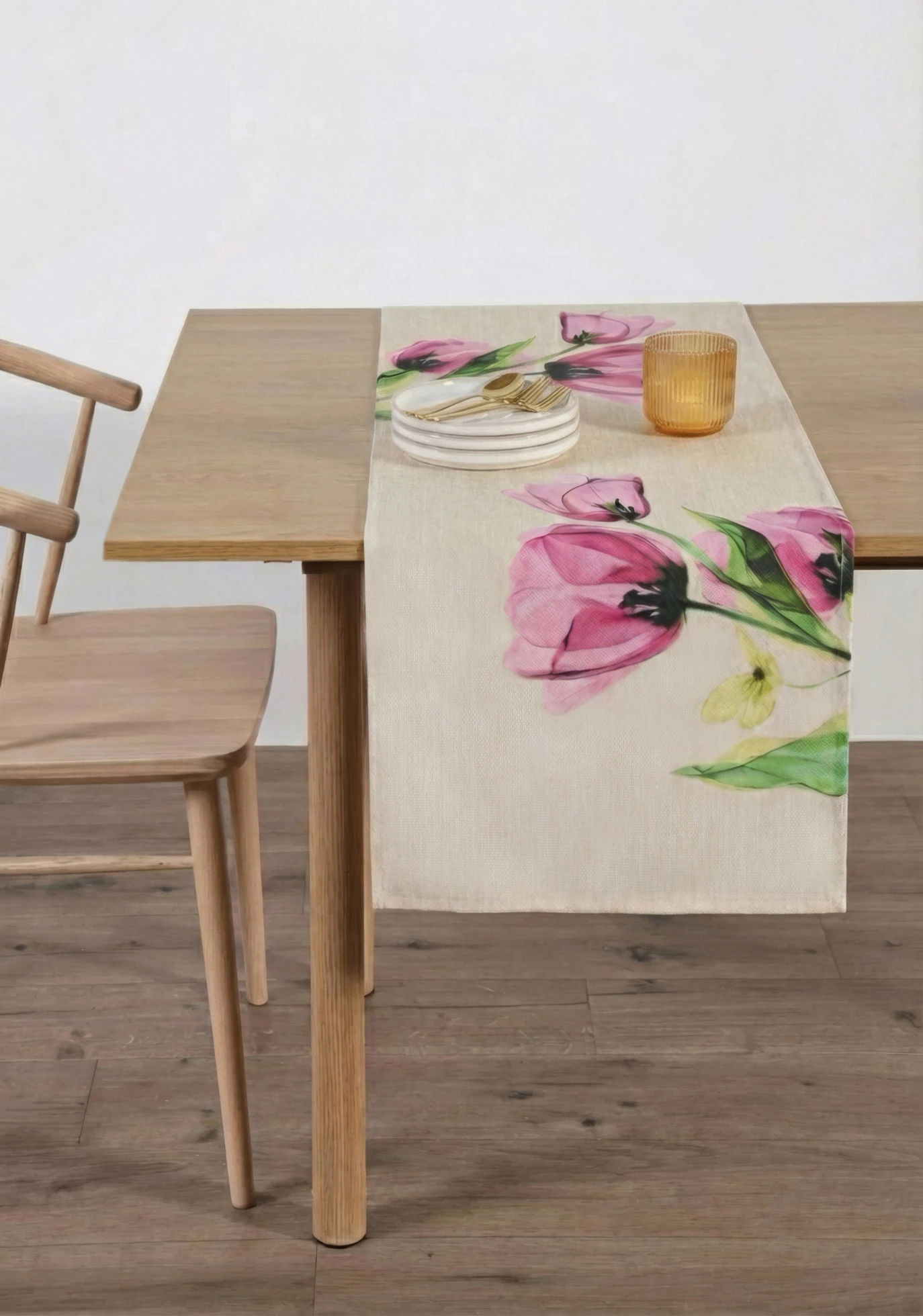 Chemin de table à imprimé tulipes • rose crème • Boutique bonprix