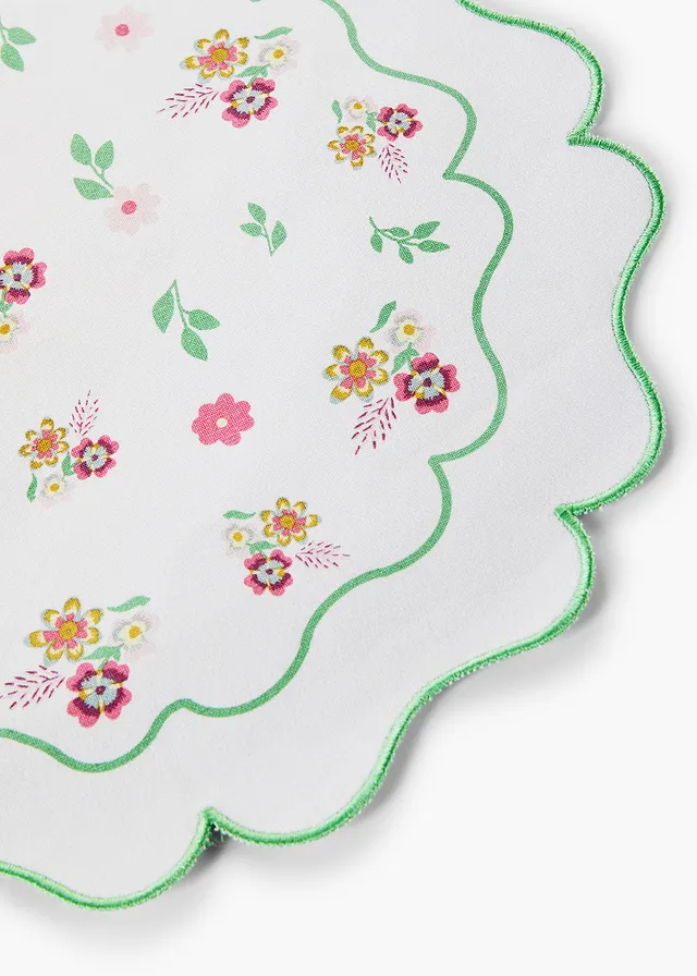 Lot de 2 sets de table ronds brodés, Couleur: blanc/multicolore