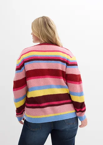 Oversized vest met wol, Kleur: pinklady gestreept