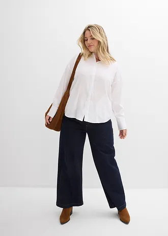 Overhemdblouse van viscose mix, Kleur: wit