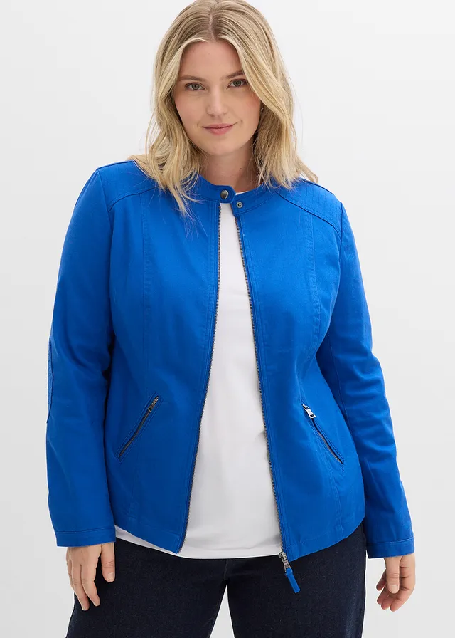 Jack van katoenen twill met stretch inzetten opzij, Kleur: arctisch blauw