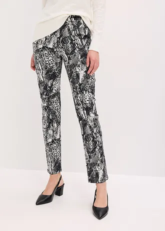 Stretch broek • zwart-parelwit slangenprint • bonprix online shop