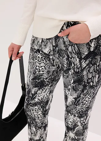 Stretch broek • zwart-parelwit slangenprint • bonprix online shop
