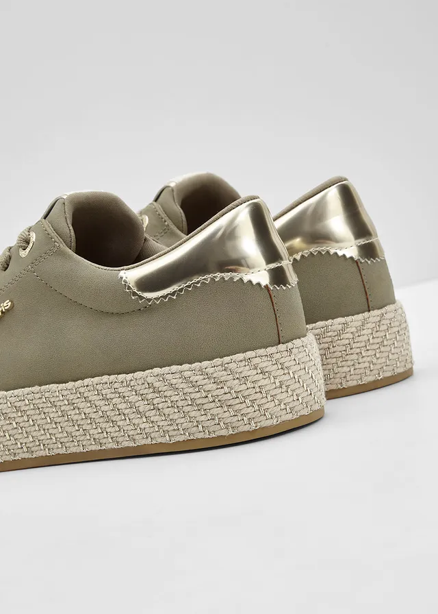 Sneakers Tamaris à plateforme effet raphia, Couleur: kaki