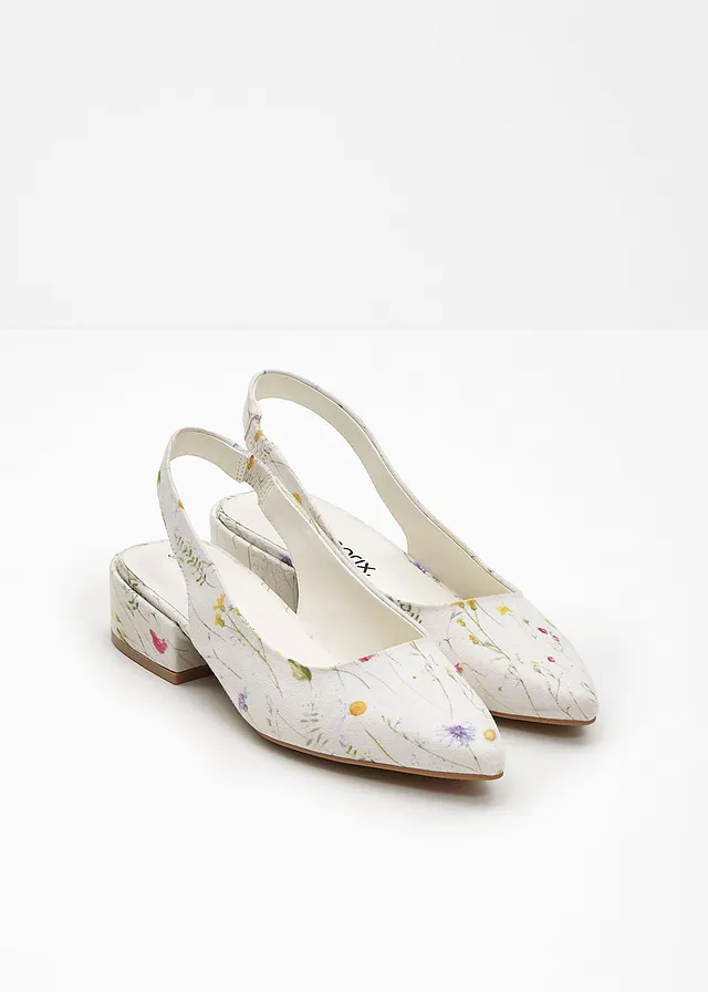 Slingback pumps met platte hak • wit gebloemd • product-page.page-title-suffix