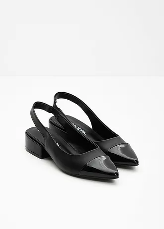 Slingback pumps met platte hak • zwart/zwart lak • bonprix online shop