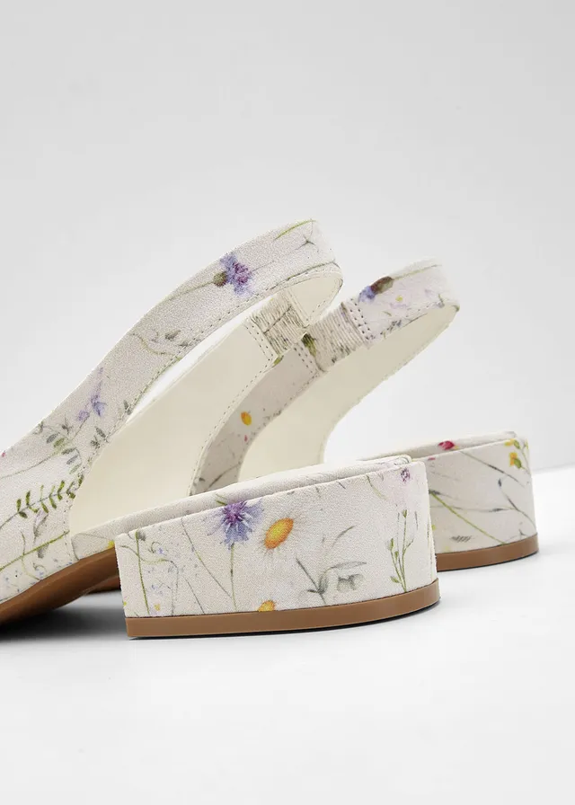 Slingback pumps met platte hak • wit gebloemd • product-page.page-title-suffix