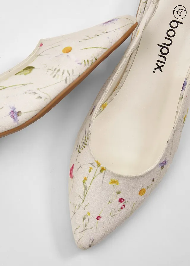 Slingback pumps met platte hak • wit gebloemd • product-page.page-title-suffix