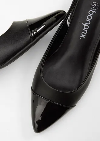 Slingback pumps met platte hak • zwart/zwart lak • bonprix online shop