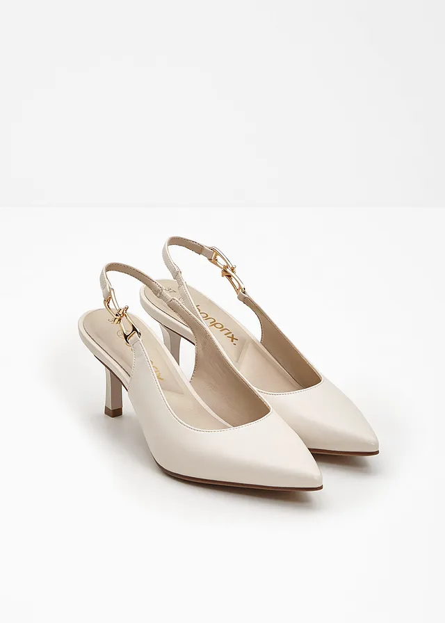 Escarpins slingback à petit talon fin, Couleur: beige