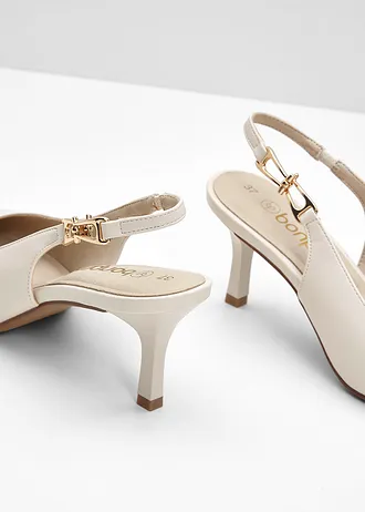 Slingback pumps met smalle hak, Kleur: beige