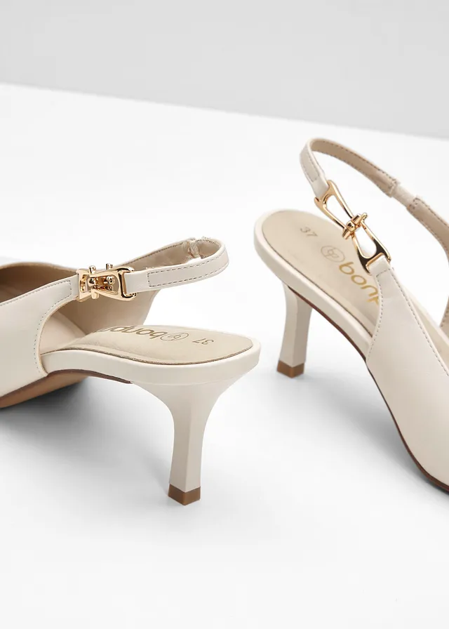 Escarpins slingback à petit talon fin, Couleur: beige