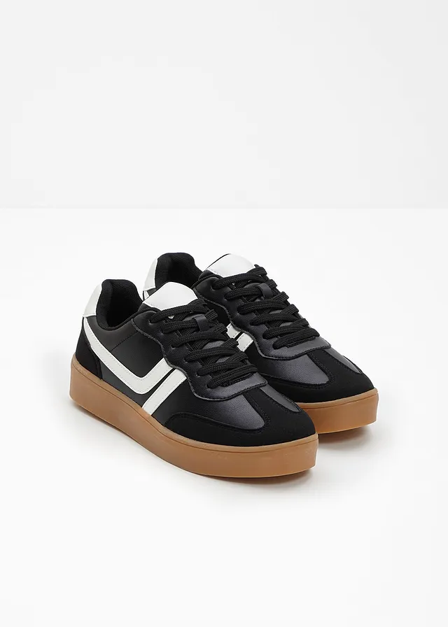 Plateau sneakers in retrolook, Kleur: zwart/wit