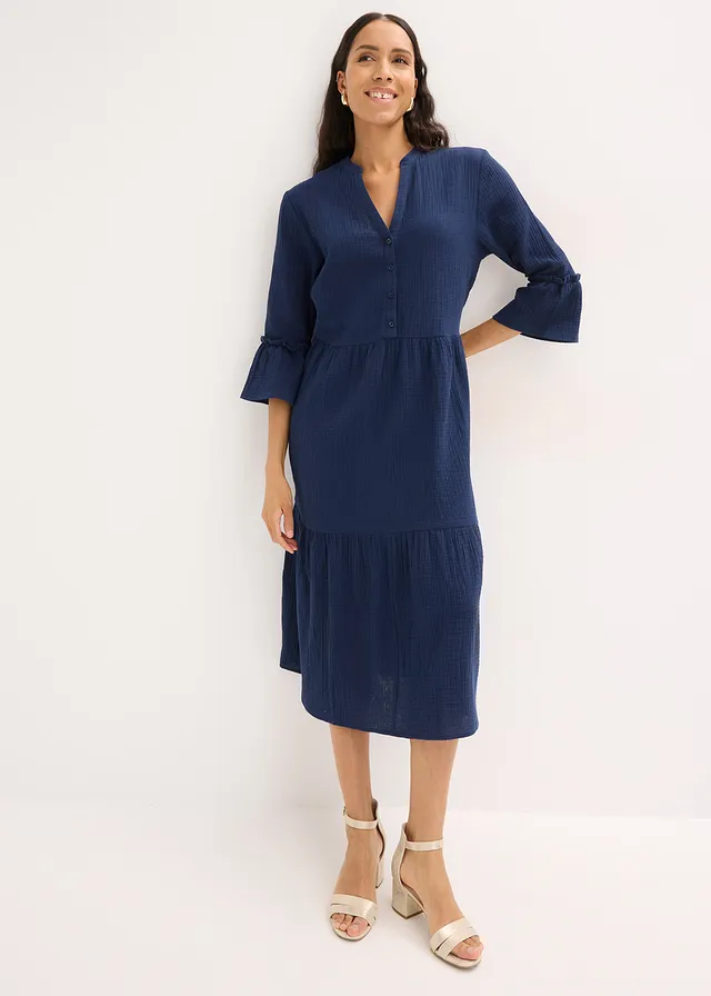 Robe longue en gaze de coton douce • bleu foncé • product-page.page-title-suffix
