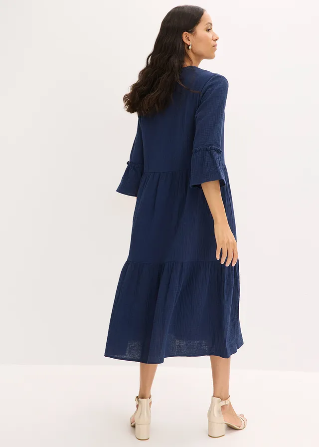 Robe longue en gaze de coton douce • bleu foncé • product-page.page-title-suffix