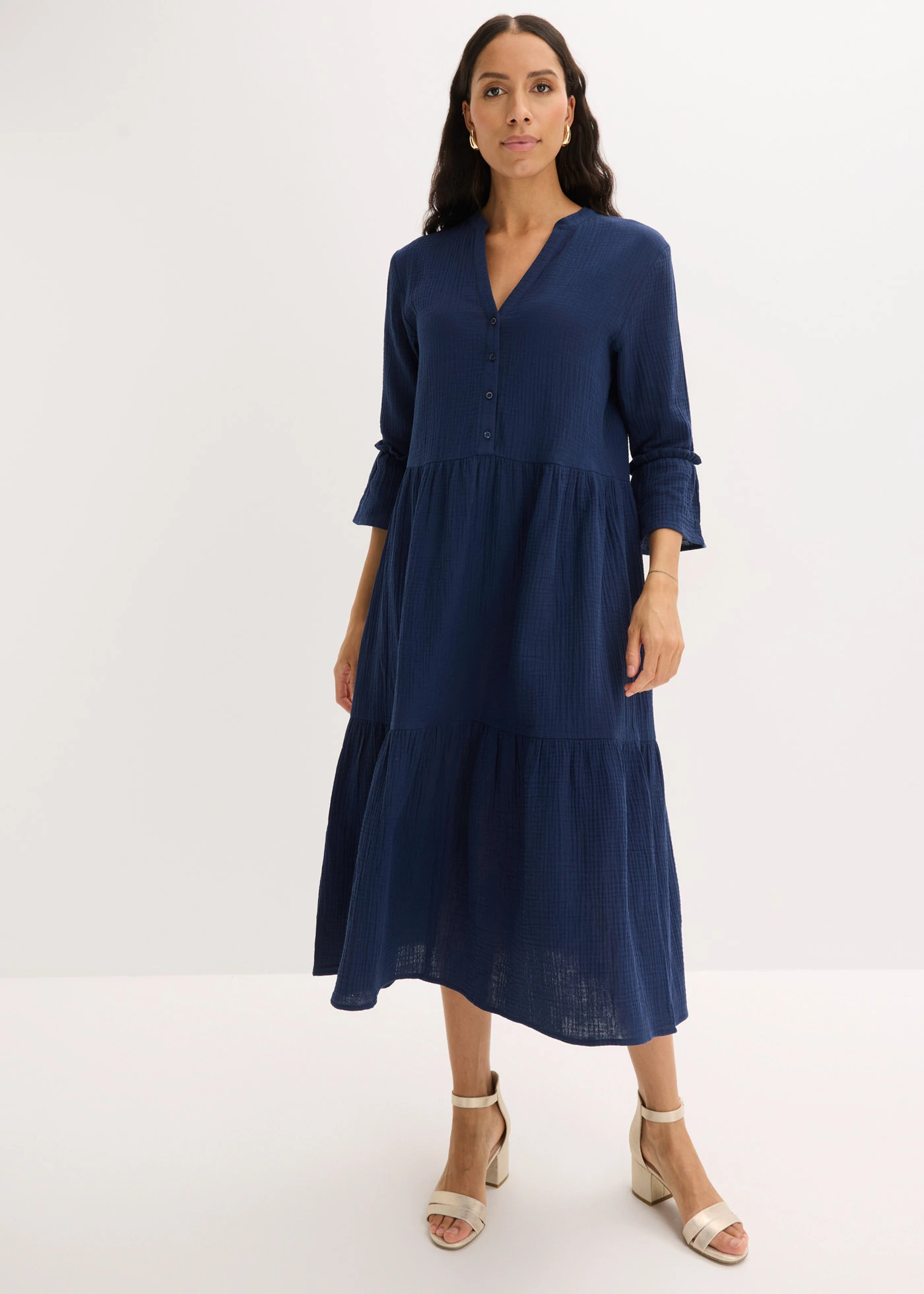 Robe midi en gaze de coton douce • bleu foncé • Boutique bonprix