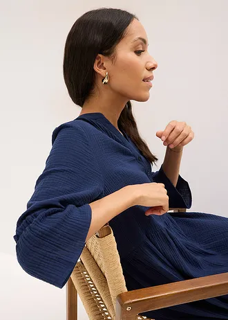 Robe longue en gaze de coton douce • bleu foncé • Boutique bonprix