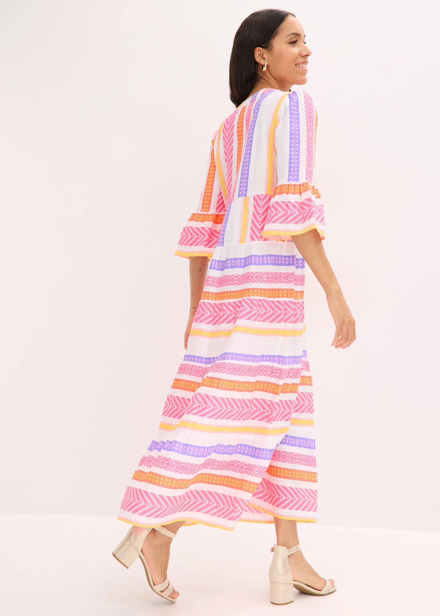 Maxi jurk van soepele viscose • wit/neonpink/neonoranje met print • bonprix online shop
