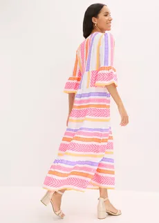 Robe longue en viscose fluide, Couleur: blanc/rose fluo/orange fluo imprimé
