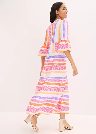 Maxi jurk van soepele viscose, Kleur: wit/neonpink/neonoranje met print
