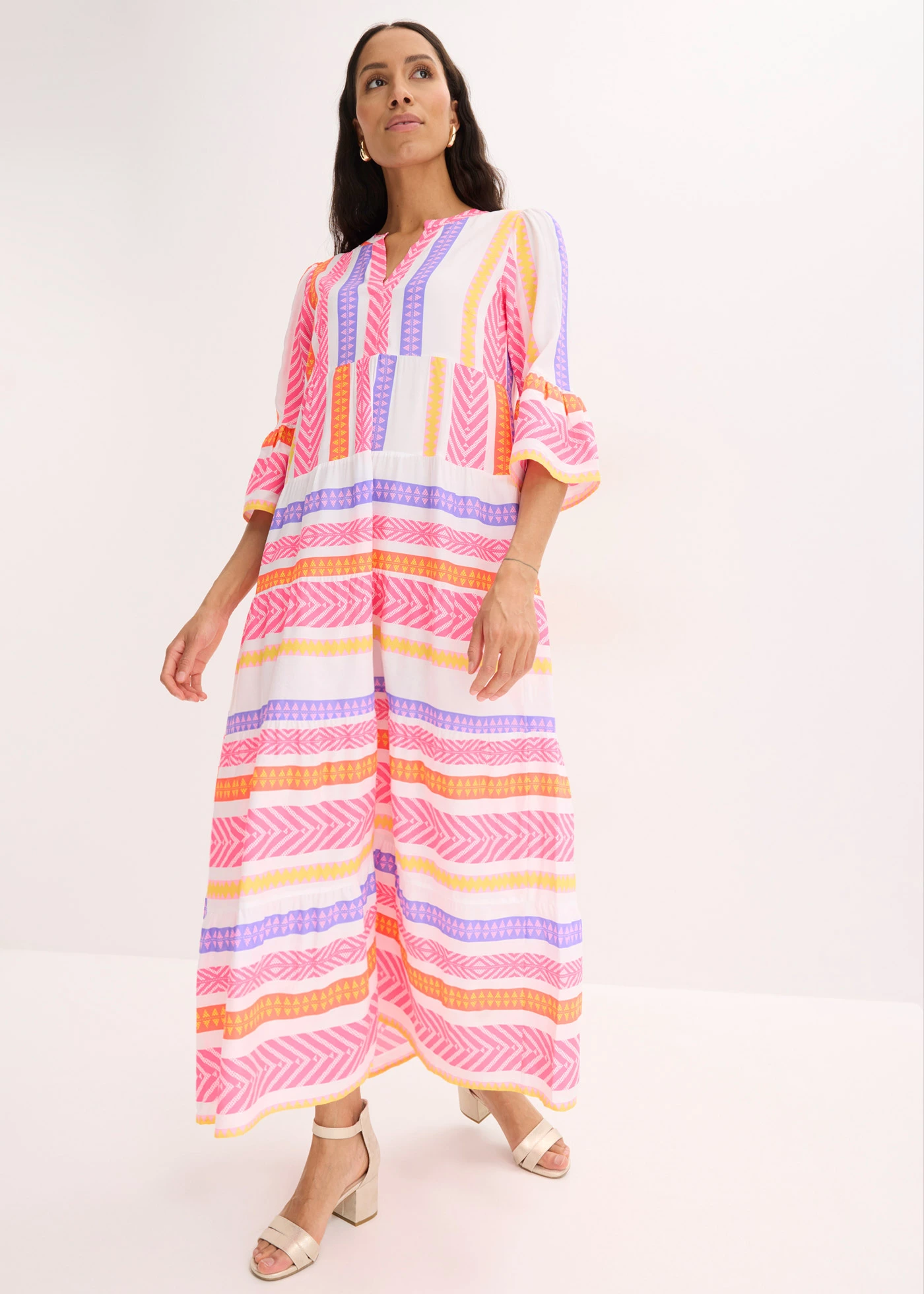 Maxi jurk van soepele viscose • wit/neonpink/neonoranje met print • bonprix online shop