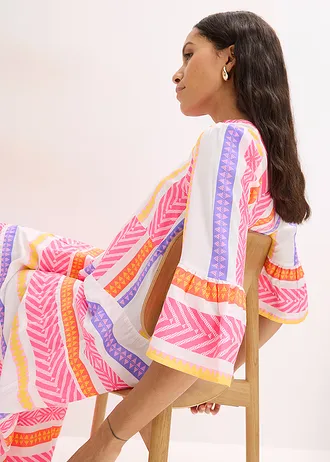 Maxi jurk van soepele viscose • wit/neonpink/neonoranje met print • bonprix online shop