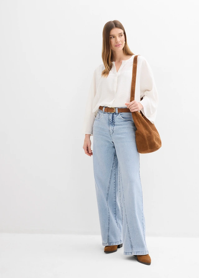 Chemisier en coton à manches larges, Couleur: écru