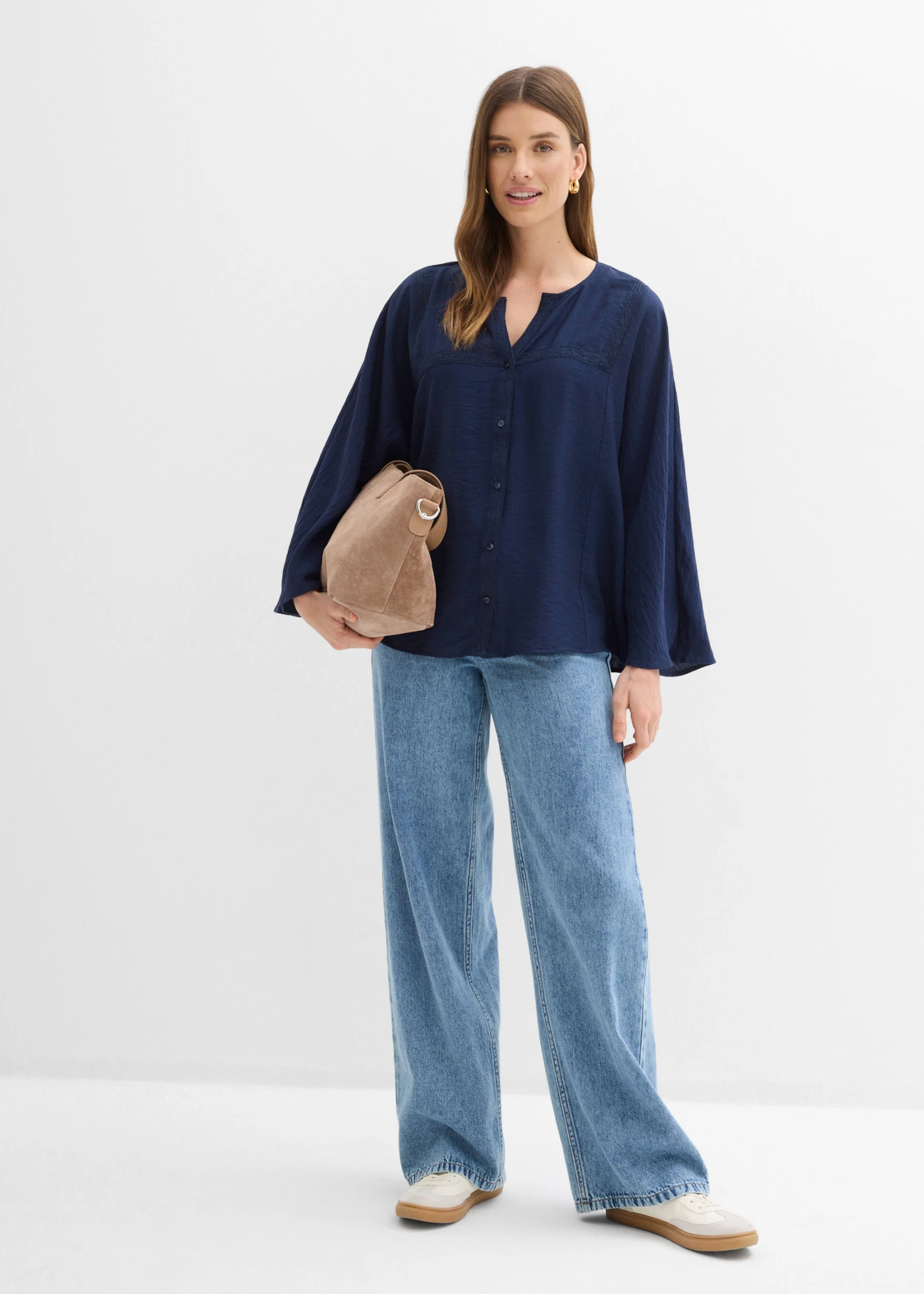 Chemisier en coton à manches larges • bleu foncé • Boutique bonprix