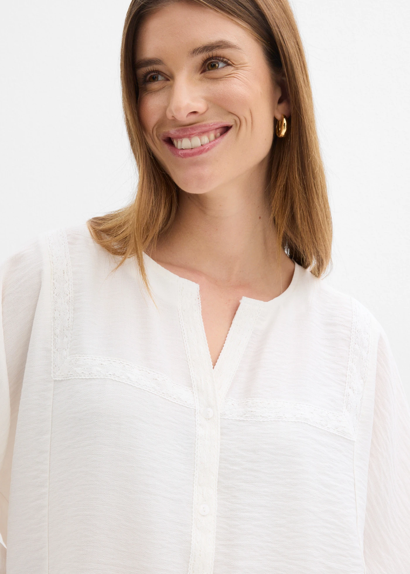 Katoenen blouse met wijde mouwen • wolwit • bonprix online shop