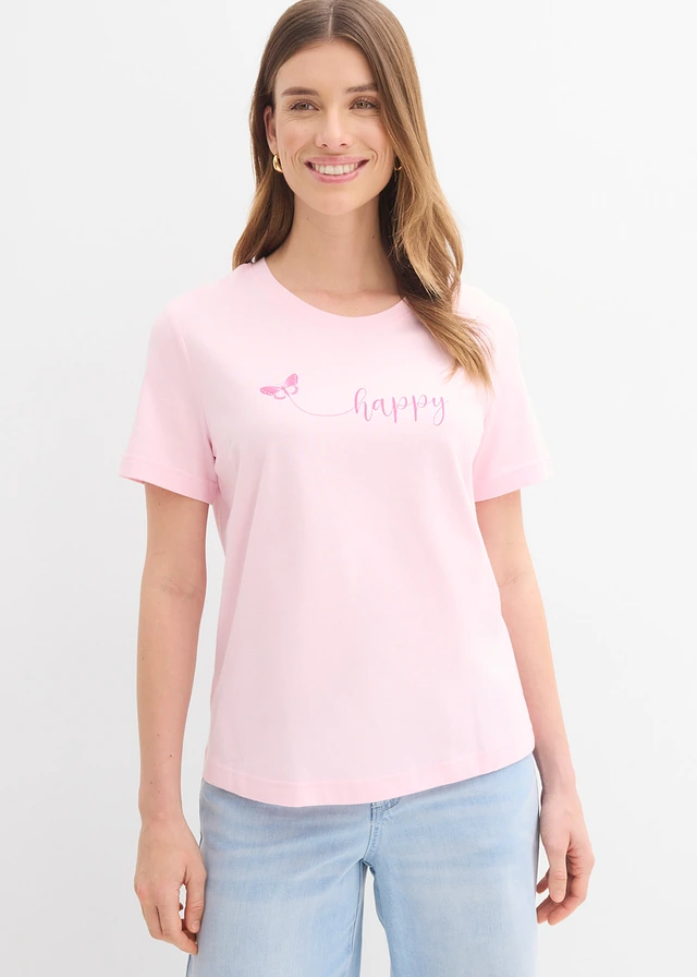 T-shirt van katoen, Kleur: kristalroze/pinklady met print