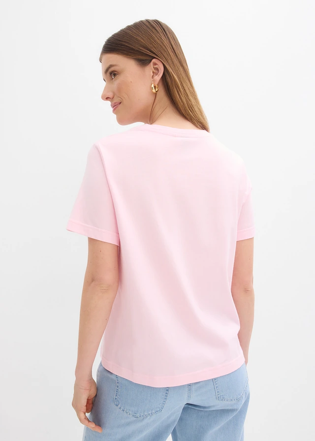 T-shirt van katoen, Kleur: kristalroze/pinklady met print