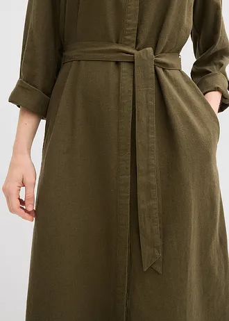 Robe à poches en lin et viscose • olive foncé • Boutique bonprix