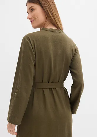 Rochie cu buzunare, din material cu in și viscoză • oliv închis • magazin bonprix