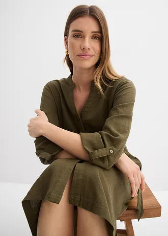 Robe à poches en lin et viscose • olive foncé • Boutique bonprix