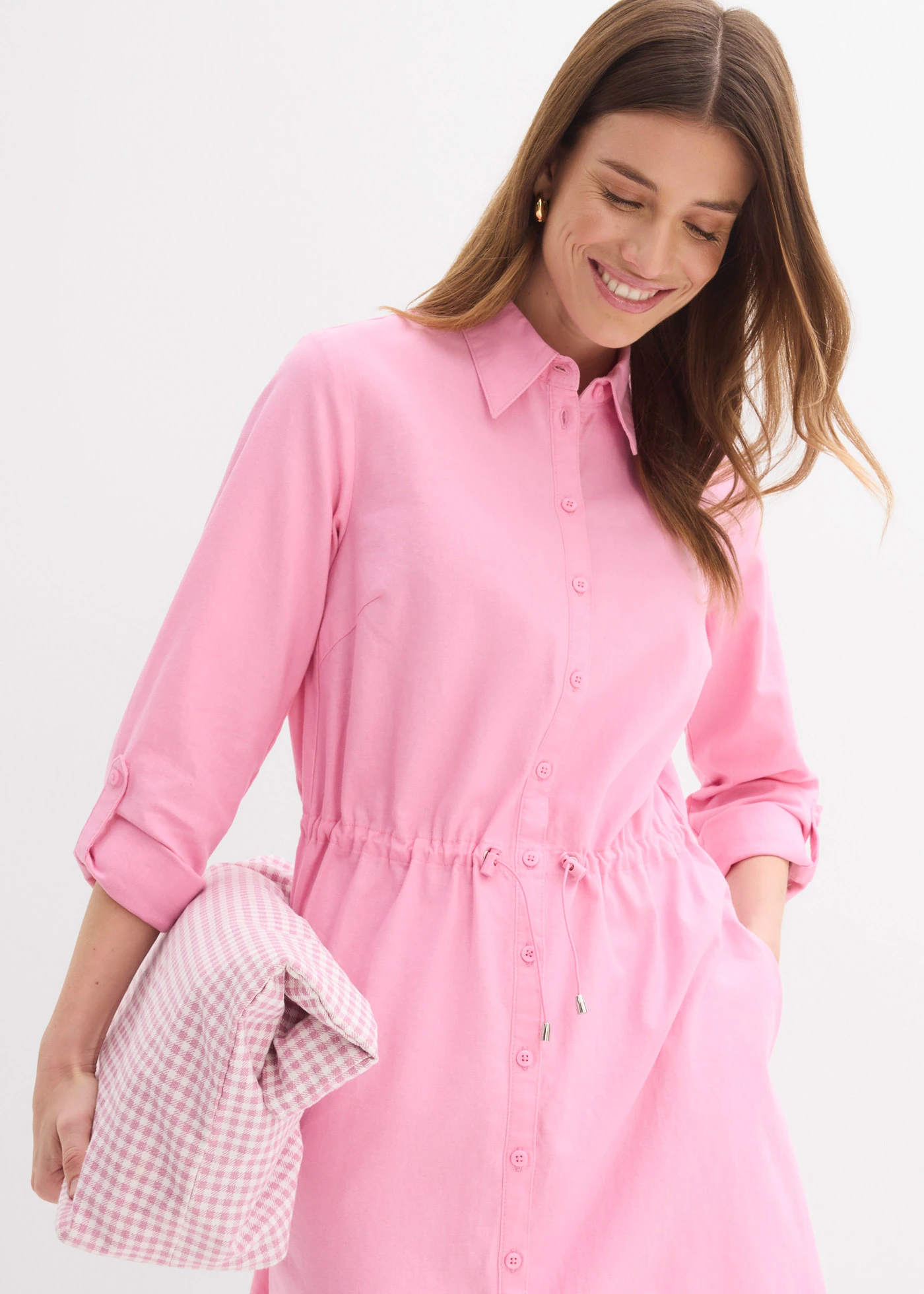 Robe-chemise en lin et coton • rose • Boutique bonprix