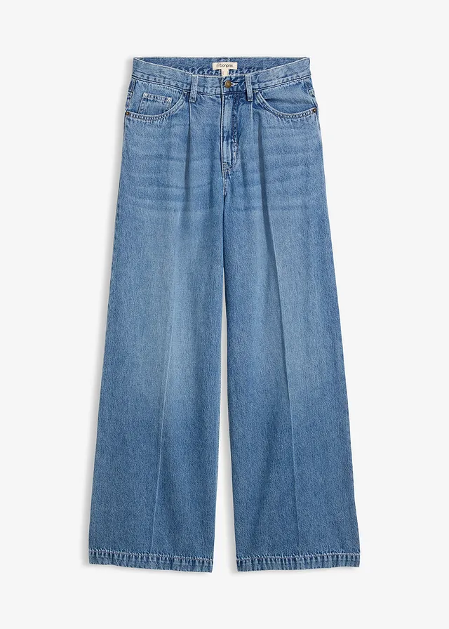 Super wide palazzo jeans van katoen, Kleur: blauw denim used