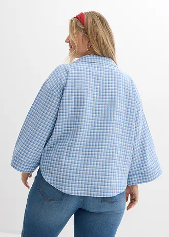 Overhemdblouse van een luchtige linnenmix, Kleur: arctisch blauw-lichtblauw-wit