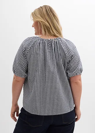 Blouse van katoen met korte mouwen, Kleur: donkerblauw/wit