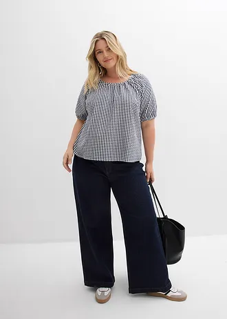 Blouse van katoen met korte mouwen, Kleur: donkerblauw/wit