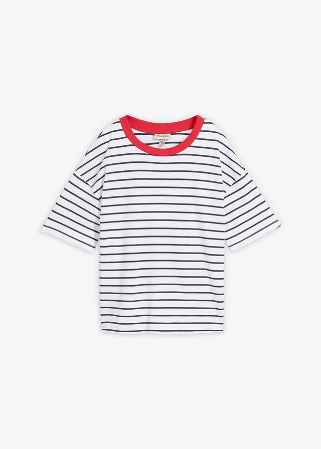 Oversized T-shirt van puur biologisch katoen, Kleur: wit/donkerblauw/rood
