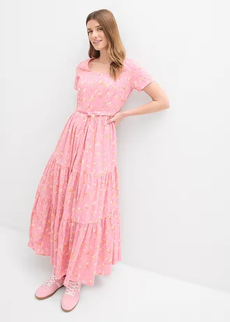 Robe 100% coton, Couleur: orchidée fumé/orange/pêche clair