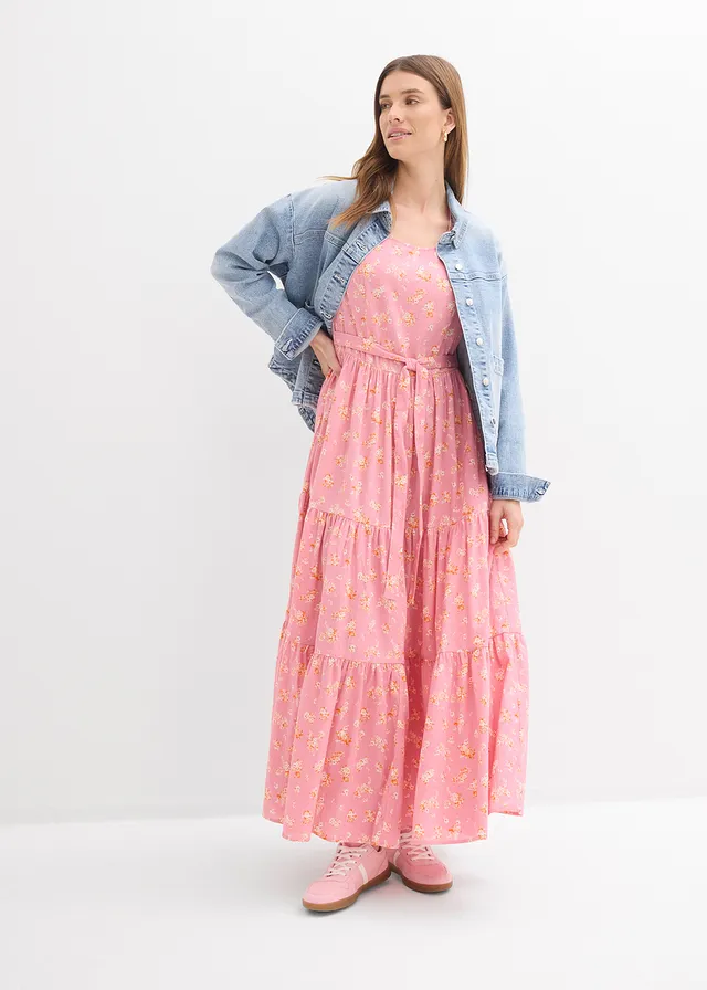 Robe 100% coton, Couleur: orchidée fumé-orange-pêche clair