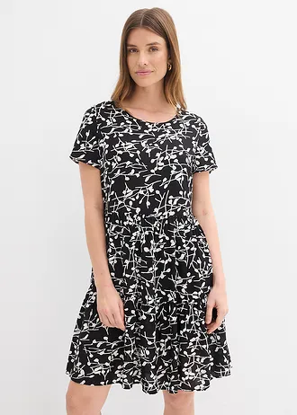 Robe courte en viscose fluide • noir-écru imprimé • Boutique bonprix