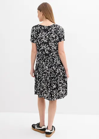 Rochie mini din viscoză vaporoasă, culoare: negru/ecru altele