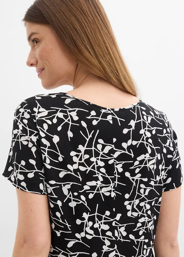Robe courte en viscose fluide • noir/écru imprimé • product-page.page-title-suffix