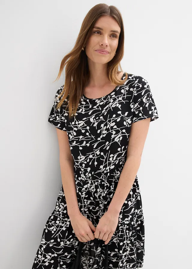 Robe courte en viscose fluide • noir/écru imprimé • product-page.page-title-suffix