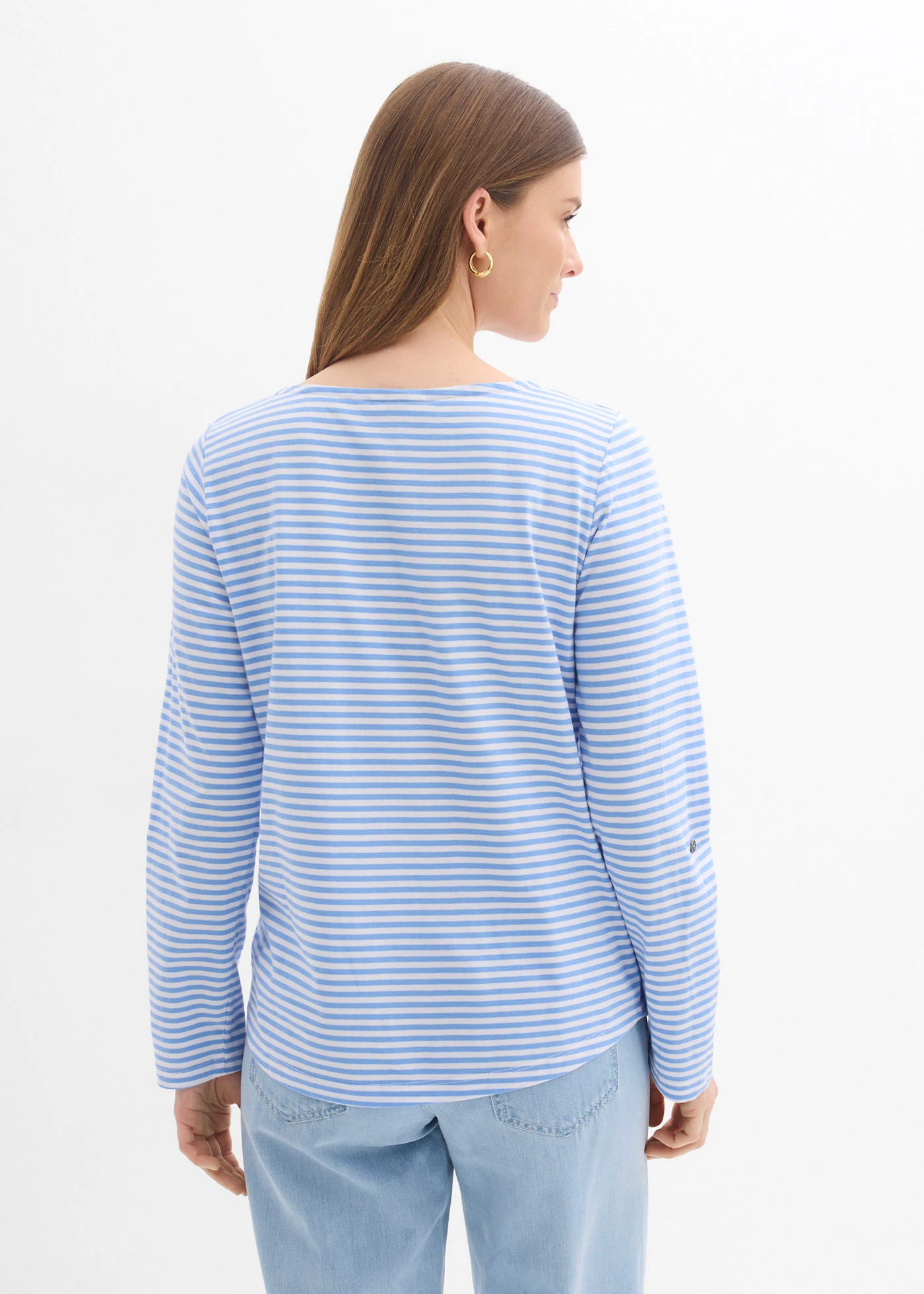 Longsleeve van puur katoen • middenblauw-wit gestreept • bonprix online shop