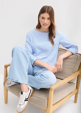 Longsleeve van puur katoen • middenblauw-wit gestreept • bonprix online shop