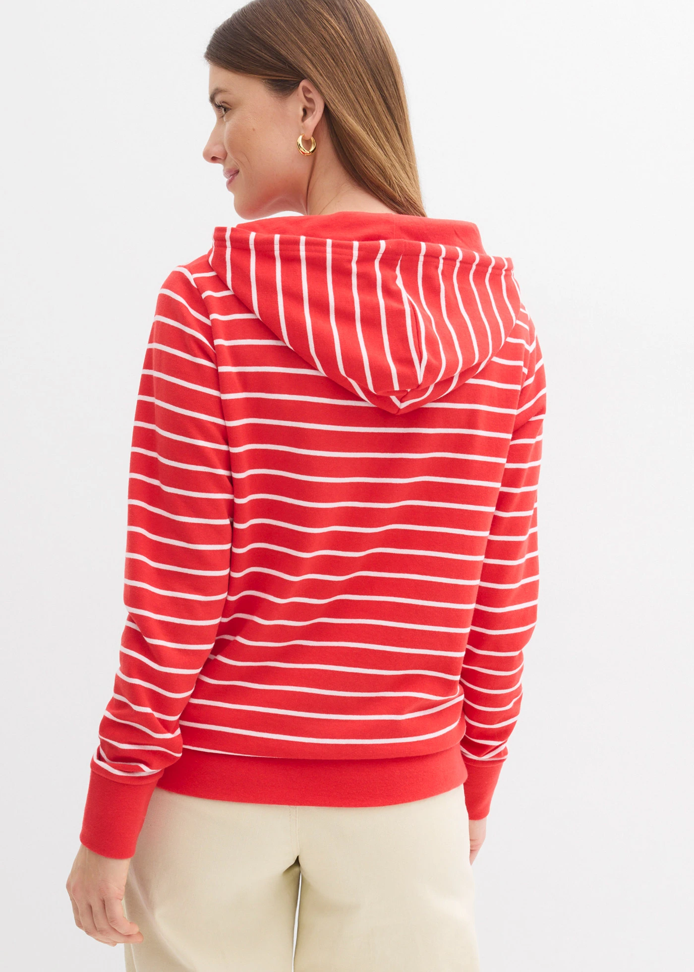 Hanorac din material cu bumbac • roșu-căpșună-alb dungat • magazin bonprix